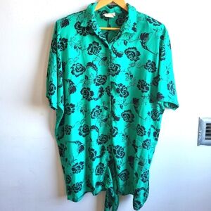 Vintage Panache Shoulder Pad and Tie front Green Flower Dress.